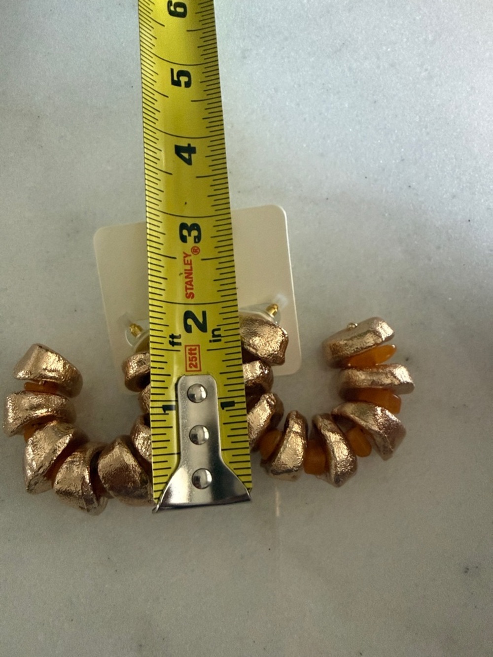 Gold Tone and Amber Chunky Hoop Earrings - Picture 5 of 5